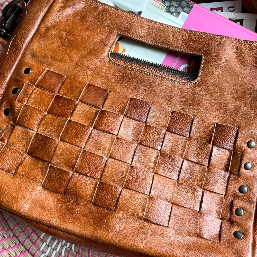 BED|STU Woven Leather Crossbody Bag in Cognac Tan - Picture 4 of 16